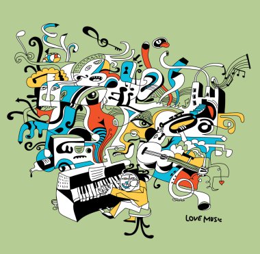Creative illustration of musician playing on piano - abstract music concept clipart