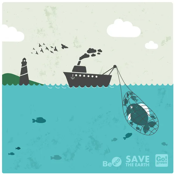 Contexte de l'industrie de la pêche - équilibre écologique "ne prenez pas trop " — Image vectorielle