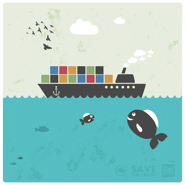 Fishing industry background - eco balance "don't take too much" — Stock Vector