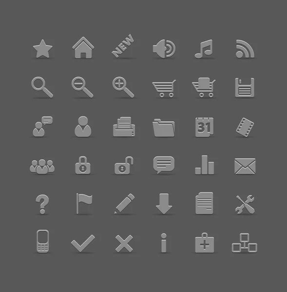 Iconos web simples en blanco y negro con reflexión — Vector de stock