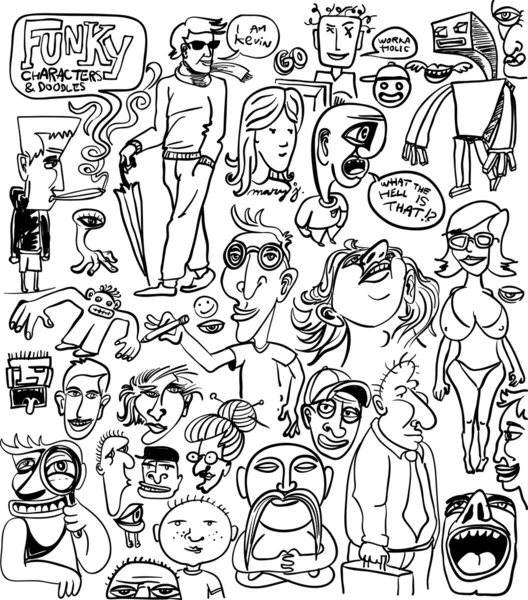 Jogo de vários desenhos de caráter funky —  Vetores de Stock
