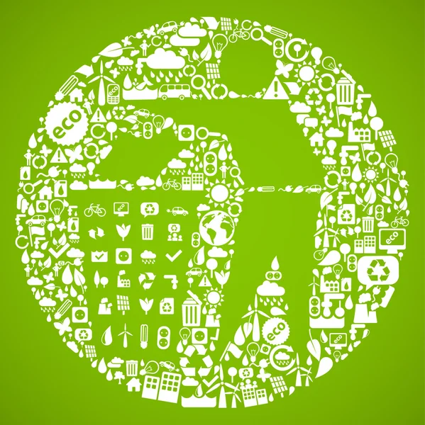 Símbolo de lixo feito de pequenos ícones de ecologia - conceito de desenvolvimento sustentável — Vetor de Stock