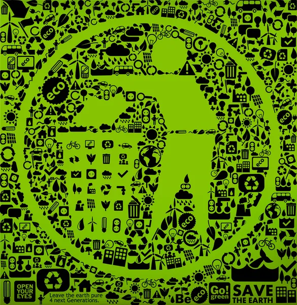 Símbolo de lixo feito de pequenos ícones de ecologia - conceito de desenvolvimento sustentável — Vetor de Stock