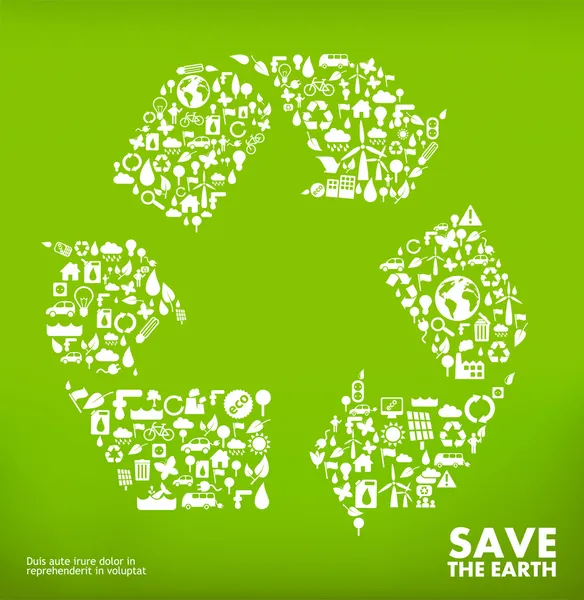 Recycler le symbole fabriqué à partir de petites icônes écologiques — Image vectorielle