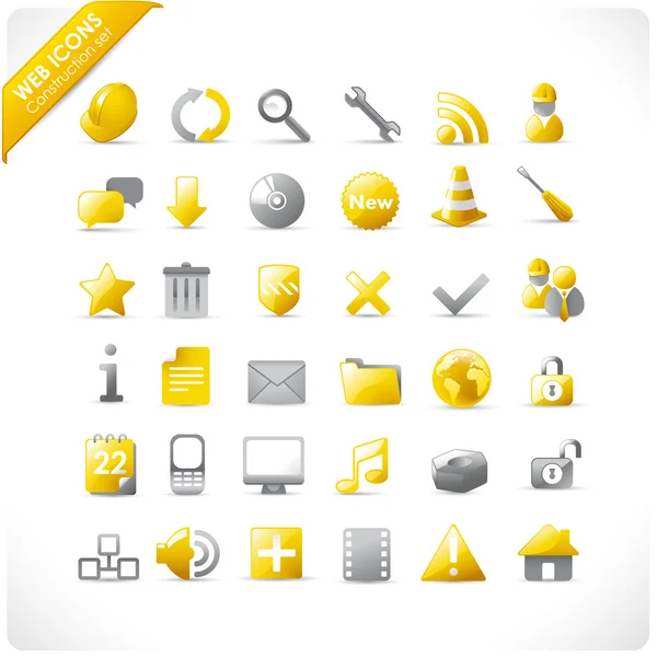 Nuevo conjunto de 36 iconos web brillantes en amarillo y gris — Archivo Imágenes Vectoriales