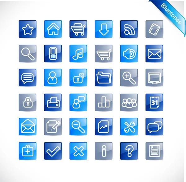 Bluetones - modrý lesklý ikony — Stockový vektor