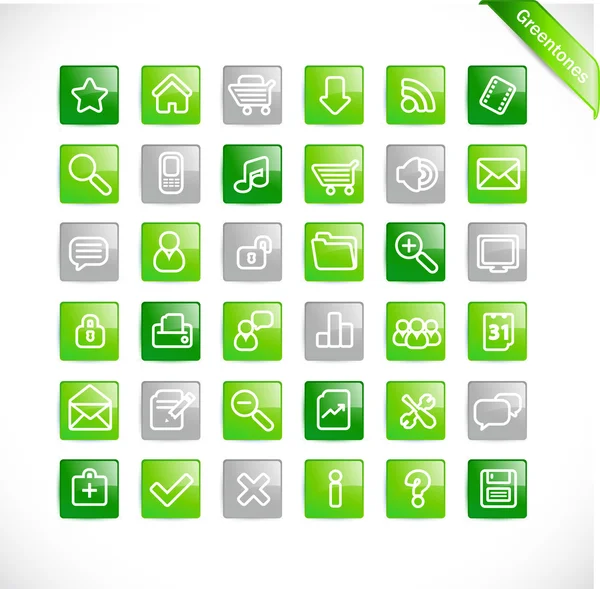 Greentones - зеленые глянцевые иконки — стоковый вектор
