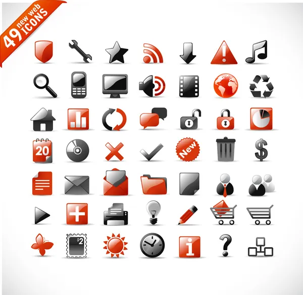 Nouvel ensemble de 49 icônes web brillantes et éléments de design en orange et gris — Image vectorielle