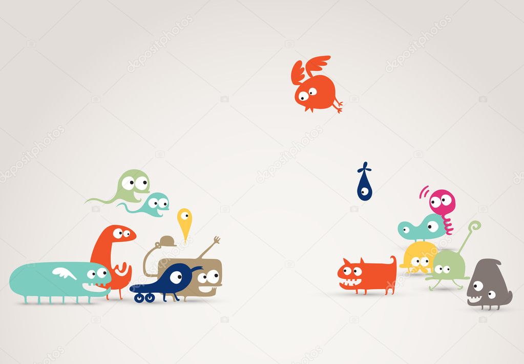 Funky friends meeting - abstract creatures illustration, social network, family concept, event