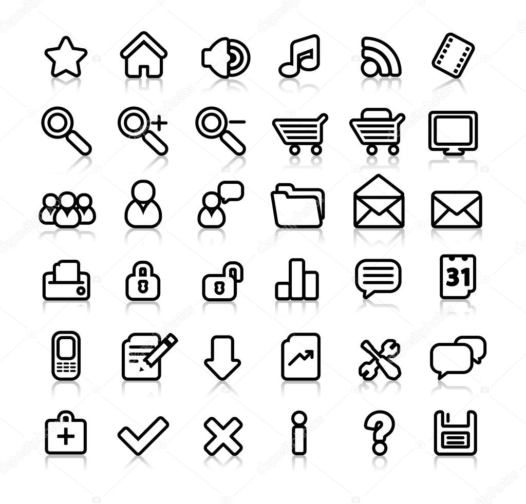Simple black and white web icons