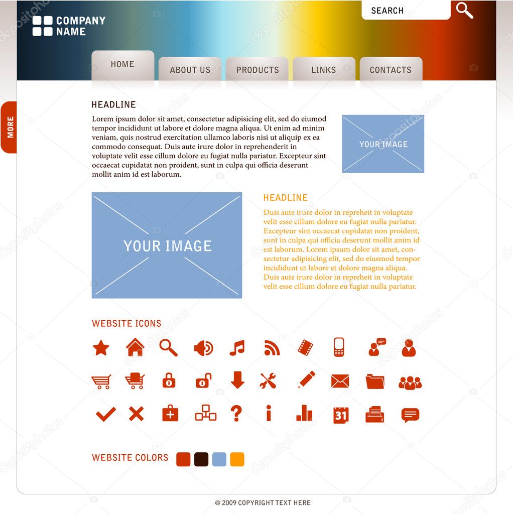 Website template with icons and elements