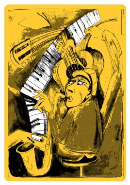 Musician playing instruments clipart