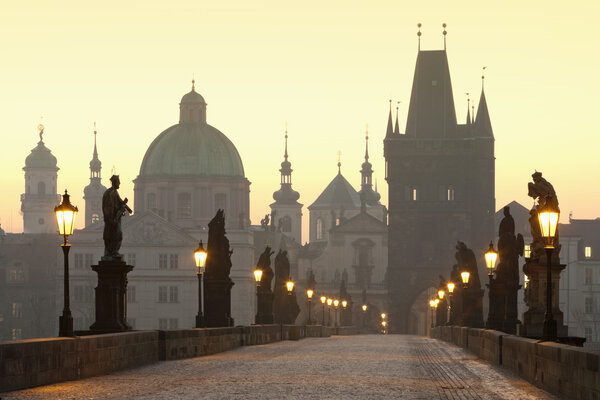 Czech republic prague, charles bridge at dawn