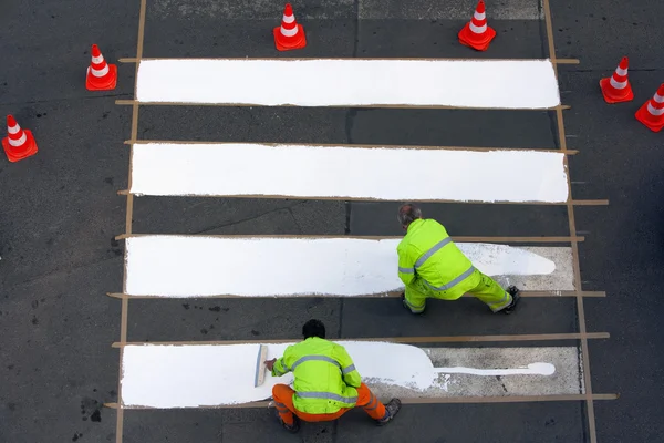 stock image Workers painting crosswalk