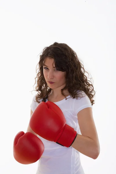 拳击手套的女人 — 图库照片