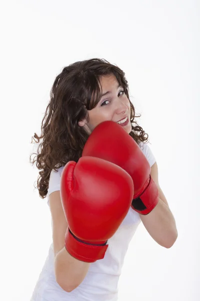 Femme avec gants de boxe — Photo