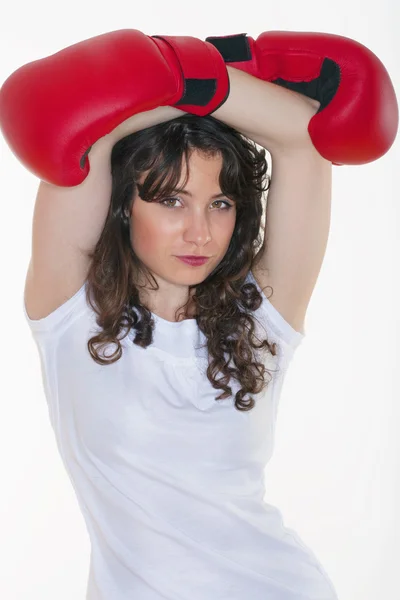拳击手套的女人 — 图库照片