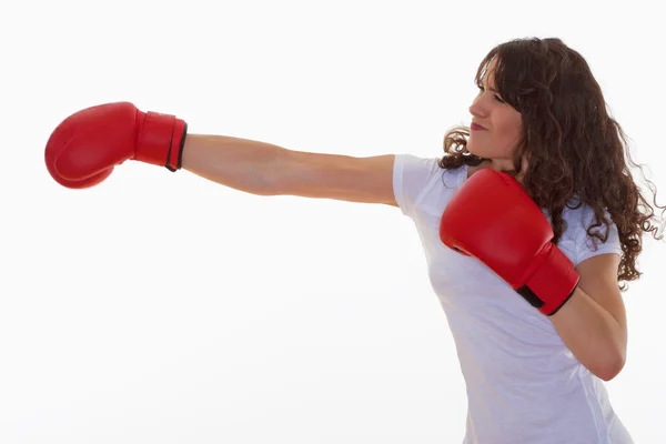 Kvinna med boxhandskar — Stockfoto