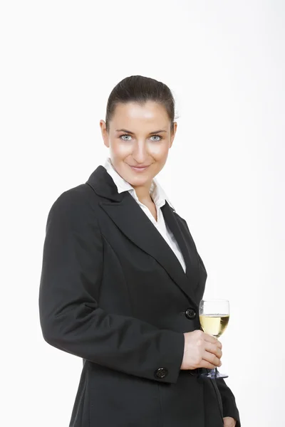 Businesswoman with glass of wine — Stock Photo, Image