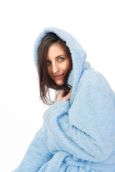 Woman in bathrobe — Stock Photo, Image