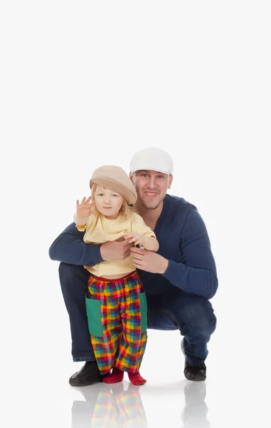 Father and son waving — Stock Photo, Image