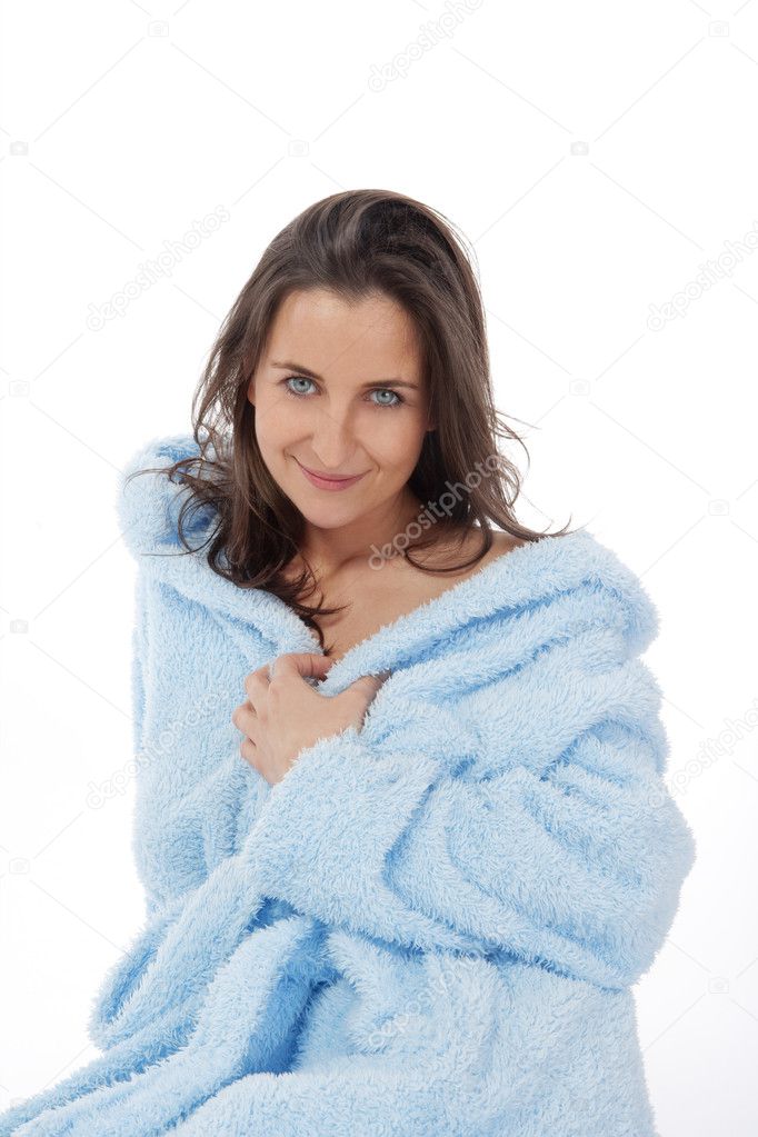 Woman in bathrobe