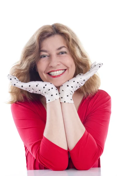 Vrouw met handschoenen — Stockfoto