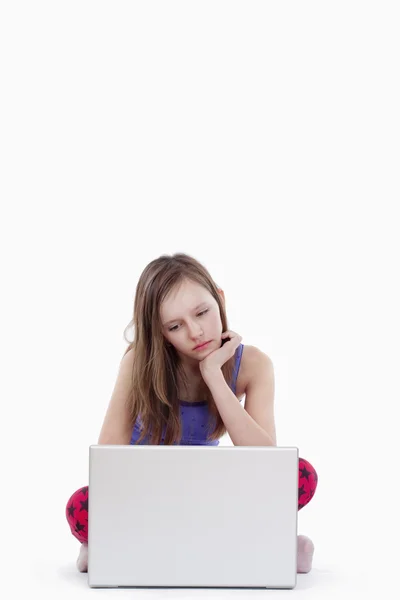 Girl with laptop computer — Stock Photo, Image