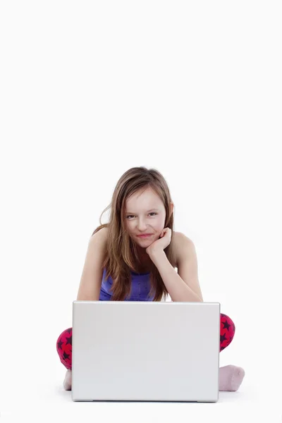 Girl with laptop computer — Stock Photo, Image