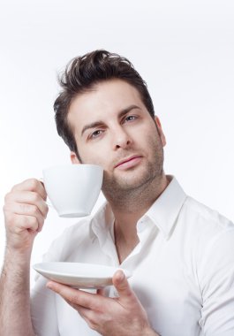 Man holding cup of coffee clipart