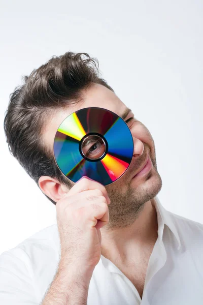 Άνθρωπος που κρατά ένα cd — Φωτογραφία Αρχείου