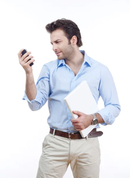 Muž s laptop a mobil — Stock fotografie