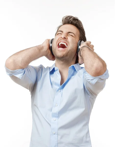 Homem com fones de ouvido — Fotografia de Stock