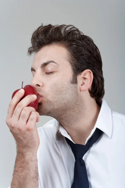 Man holding red apple — Stock Photo, Image