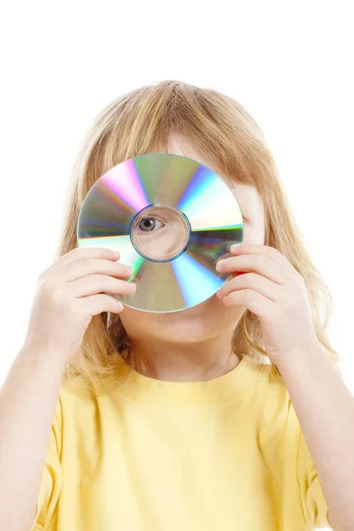 Niño sosteniendo cd — Foto de Stock