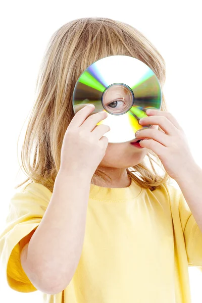 Niño sosteniendo cd — Foto de Stock