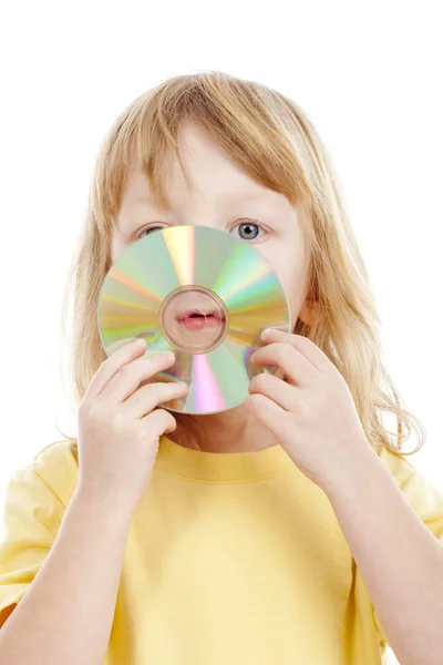 Çocuk holding cd — Stok fotoğraf