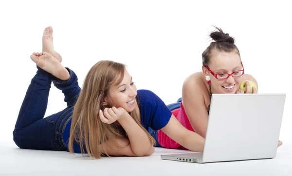 Girls with laptop — Stock Photo, Image
