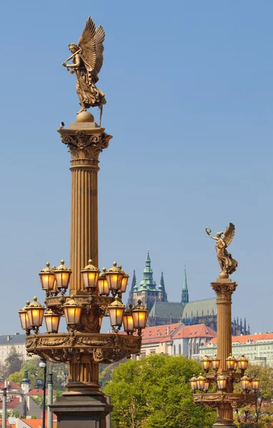Prague - Hradcany Castle and Rudolfinum lanterns — Stock Photo, Image