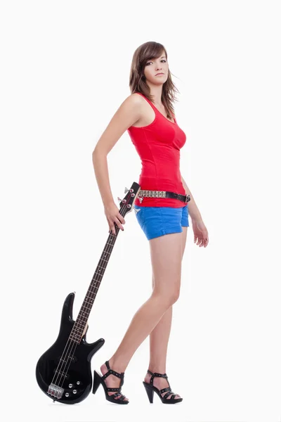 Girl with bass guitar — Stock Photo, Image