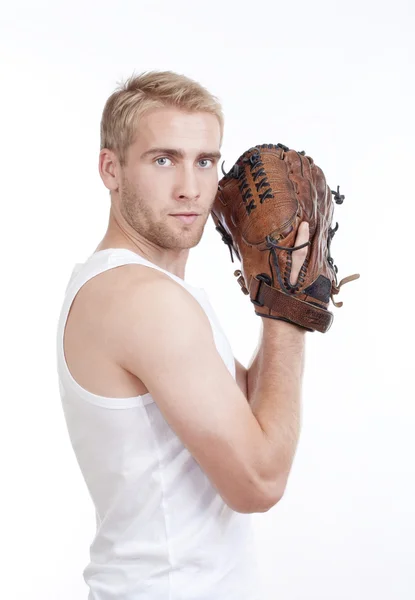 Człowiek z rękawica baseball — Zdjęcie stockowe