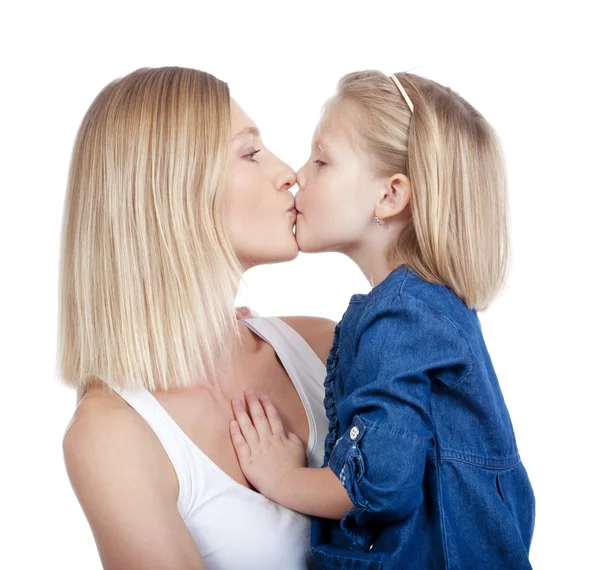 Anya és lánya, csók — Stock Fotó