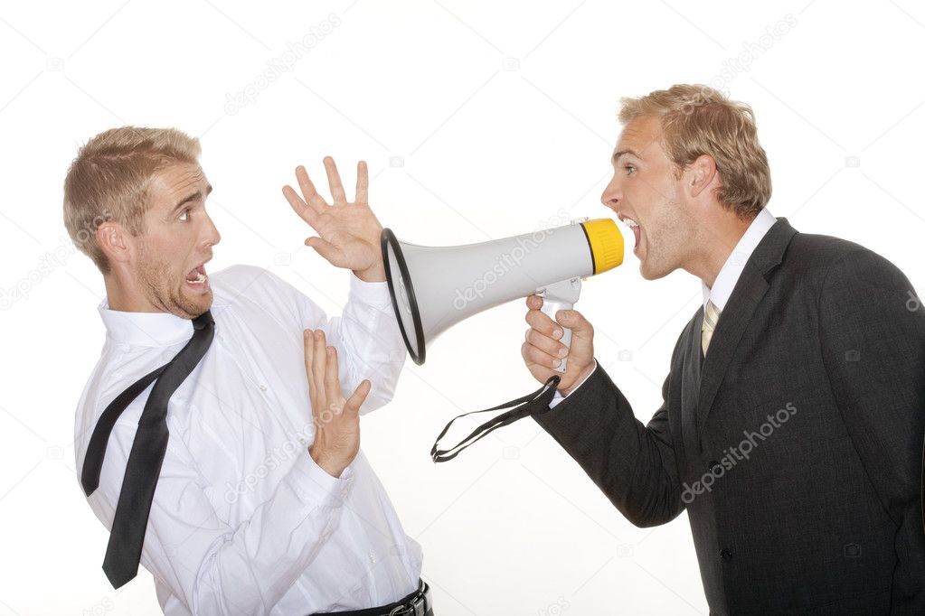 Boss yelling into megaphone