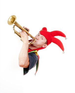 Jester blowing trumpet clipart