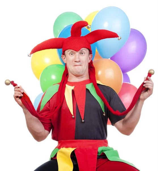 Jester with balloons — Stock Photo, Image