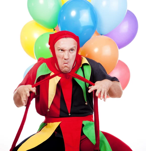 Jester with balloons — Stock Photo, Image