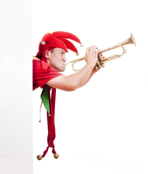 stock image Jester blowing trumpet