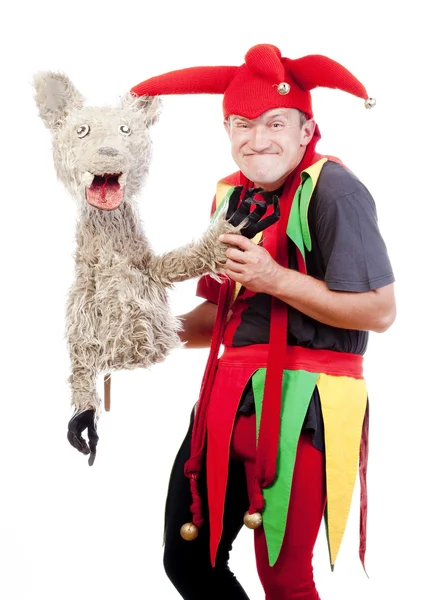 Jester med en marionett — Stockfoto