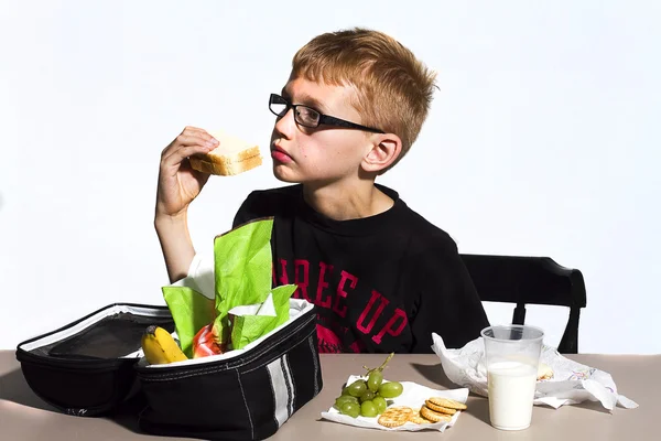 stock image Boy Eating Lunch at School