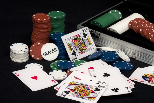 Poker - cips - kartlar — Stok fotoğraf